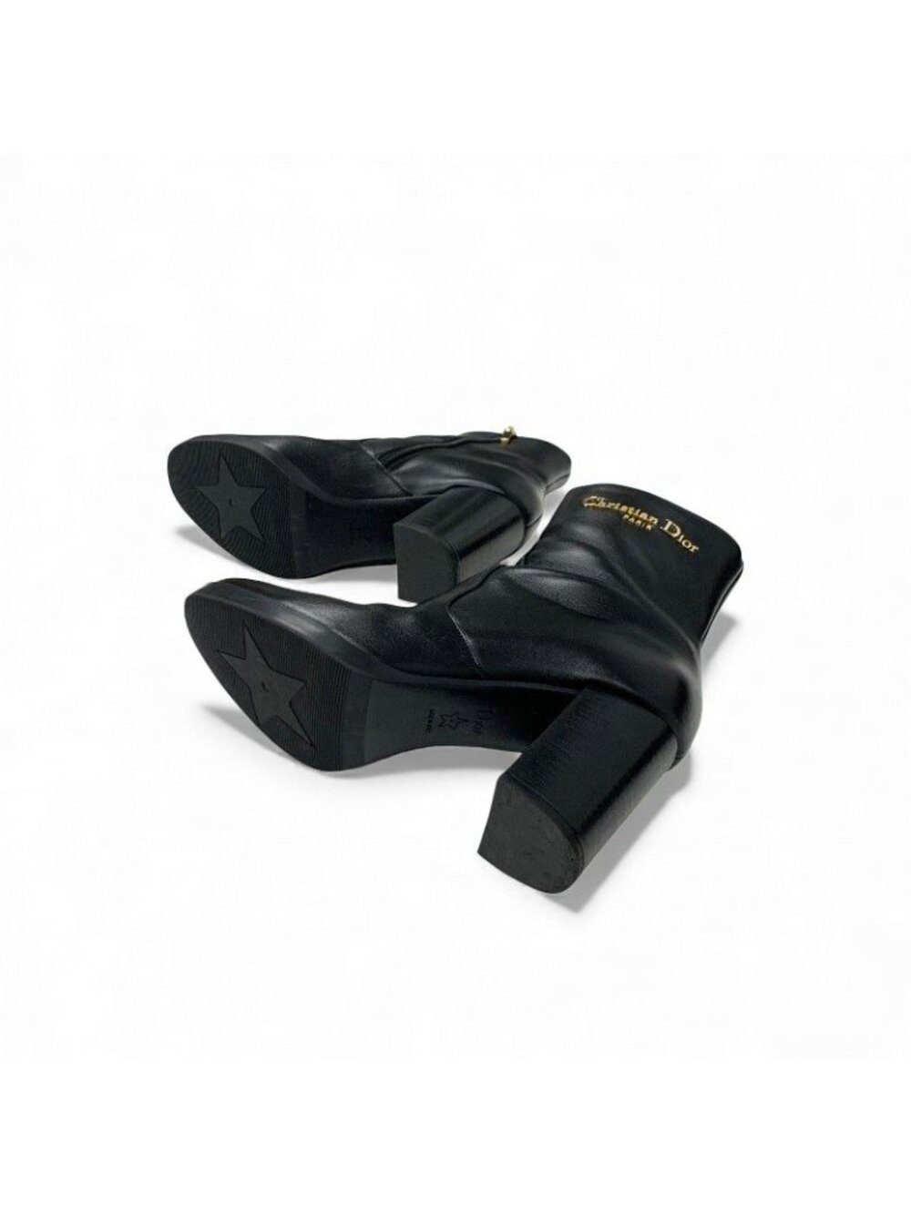 Dior D-town Short Boots Shoes Leather Black Gold Logo - Picture 6 of 10